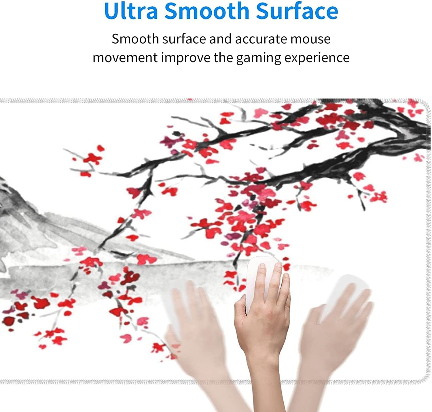 Japanese Cherry Blossom Sakura Large Gaming Mouse Pad 31.5×11.8 Inch XL Extended Waterproof Moudepads Non-Slip Rubber Base Keyboard Mat for Work/Office/Home