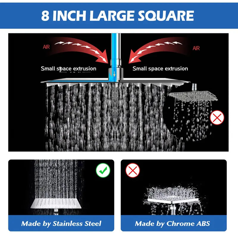 Shower Head, 8” Rain Shower Head with Handheld Spray Combo with 11'' Angle Adjustable Extension Arm/Flow Regulator/Shower System,High Pressure Rainfall Shower Head Clean Bathroom,Chrome Wall Mount Shower Heads Shower Equipment Showerhead Rainshower Head