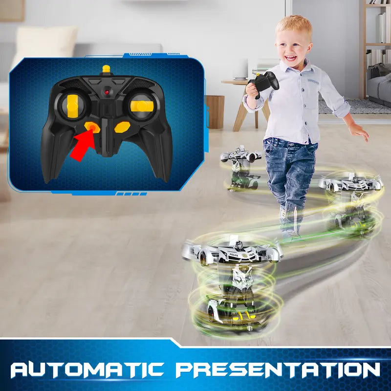 Remote Control Car - Transform Toys, 360 Degree Rotating Drifting Toys for Boys, One Button Deformation to Robot with Flashing Light, 2.4Ghz 1:18 Scale Transforming Police Boys Kids Toys Gift