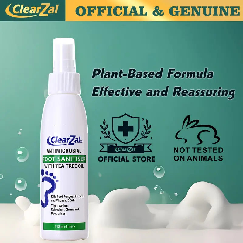 Clearzal Foot Sanitizer Spray with Tea Tree Oil, 4-Ounce Bottle,Shoe Deodorizer & Foot Odor Eliminator Spray,Prevents Embarrasing Odors from Returning,Foot Spray and Shoe Odor Eliminator,Contains Natural Tea Tree Oil and Aloe Vera [YW]