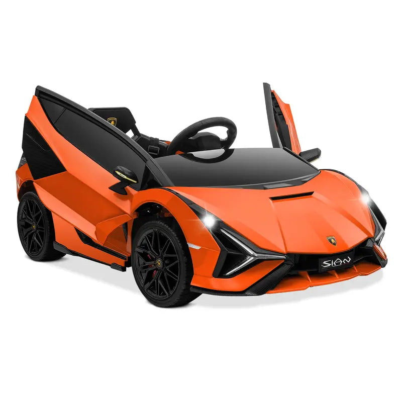 B07 PWOPWOE Kids Electric Ride on 12V Licensed Lamborghini Sian Roadster Battery Powered Sports Car Toy with 2 Speeds, Parent Control, Sound System, LED Headlights & Hydraulic Doors