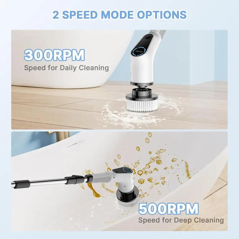 Dovety Electric Spin Scrubber, 8 Replacement Head, 2 Adjustable Speed, Multifunctional Cordless Cleaning Brush, Power Cleaning Brush with Extension Handle,Fast Charge, for Bathroom Shower Tub, Tile, Toilet, Floor, Household Cleaning Supplies,Window Sink