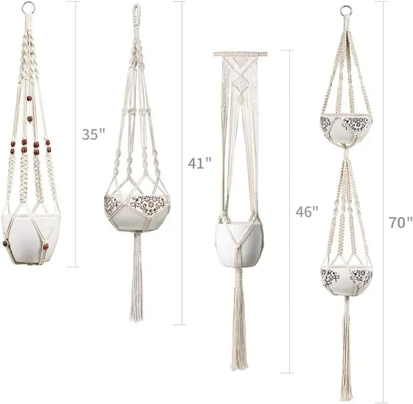 Macrame Plant Hangers Set of 4 Indoor Hanging Planter Basket Wall Decorative Flower Pot Holder with 4 Hooks for Indoor Outdoor Home Decor Gift Box, Ivory