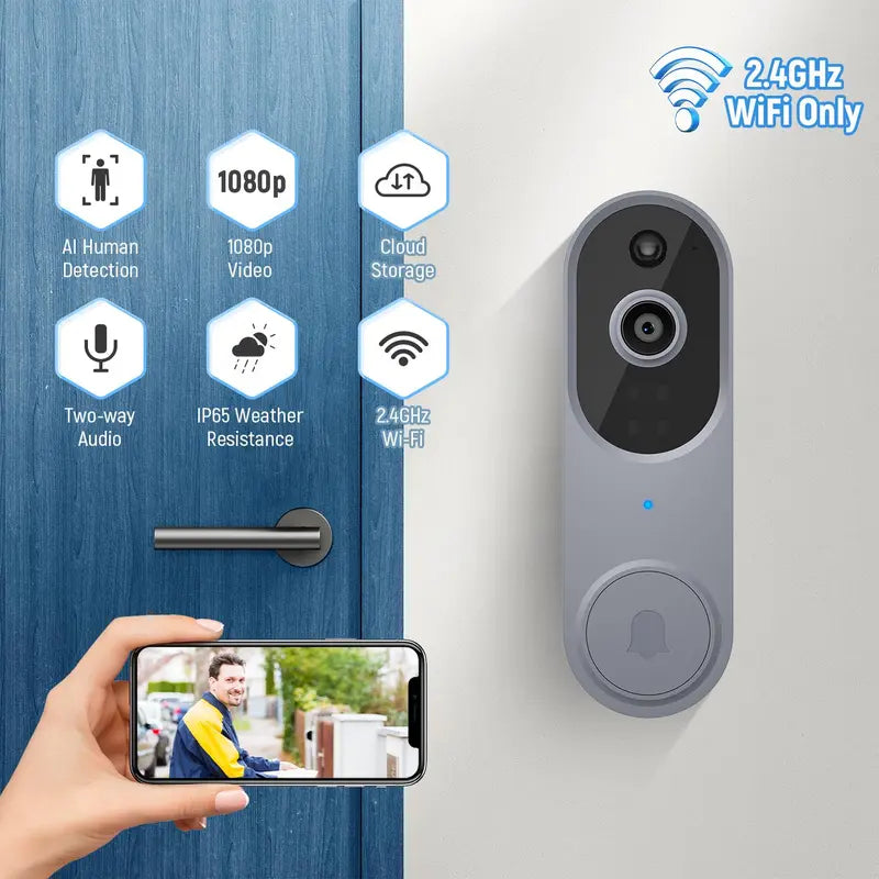 Smart Video Doorbell Camera Security, Summer 1080P Wireless Security Camera Doorbell with Chime, Human & Motion-Detection, Night-Vision, Electronics Wifi Security Camera for Home & Office