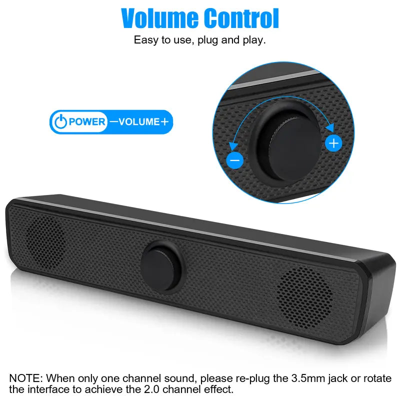 3.5Mm USB Wired Computer Speaker - Stereo Bass 2.0 Speakers with Volume Control for PC, Laptop, Desktop ,Stereo Audio