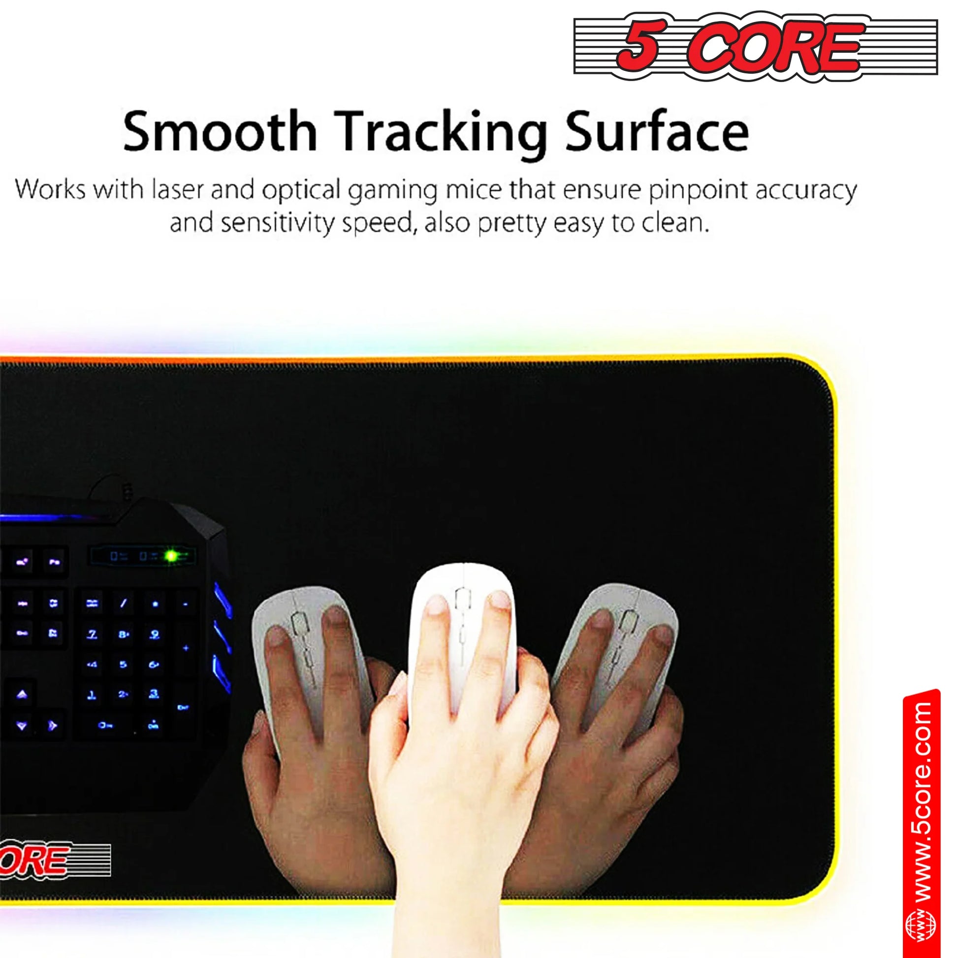 5Core RGB Mouse Pad 12 Light Modes High-Performance Soft Padded Large Gaming Keyboard Mouse Mat