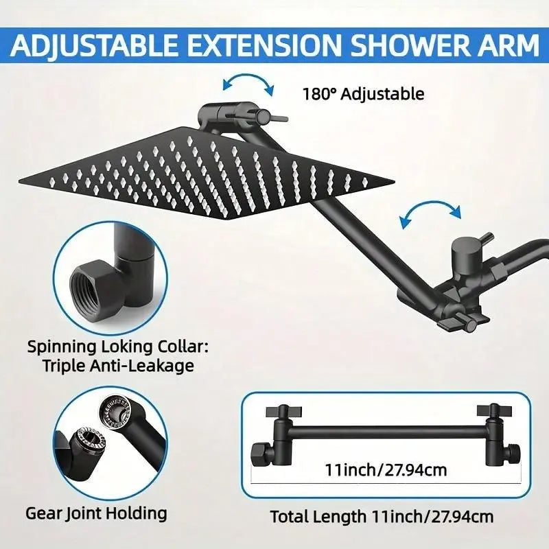 Shower Equipment Set, Including Rain Shower Head & Handheld Shower Head & 11 Inch Arm & Bracket & Hose & Washer & Diverter