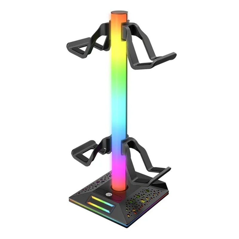 RGB Game Controller Stand 10 Lighting Effects Headphone Holder Display Rack with 2 USB Charging Headset Gamepad Stand for PS5