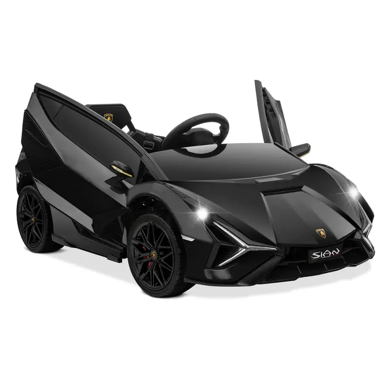 B07 PWOPWOE Kids Electric Ride on 12V Licensed Lamborghini Sian Roadster Battery Powered Sports Car Toy with 2 Speeds, Parent Control, Sound System, LED Headlights & Hydraulic Doors