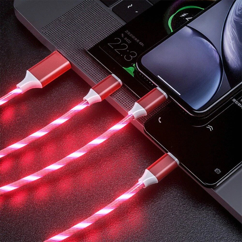 3 in 1 LED Fast Charging Cable Adapter for Iphone Micro USB Type C Charger Cord