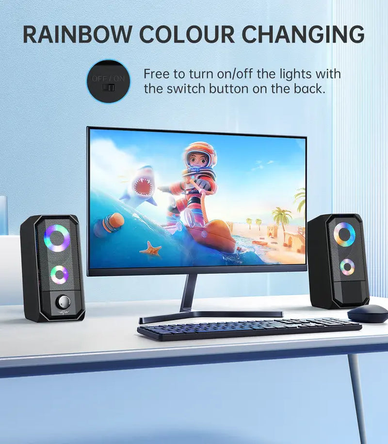 Computer Speakers for Desktop PC and Laptop, Monitor Speakers with RGB Lights, FC03 USB Powered Gaming Speakers