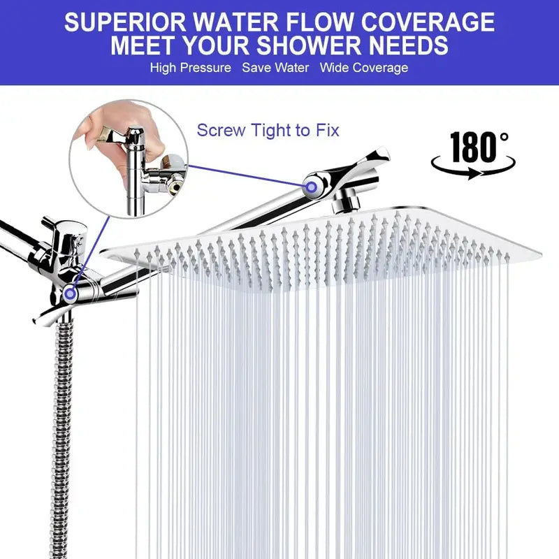 Shower Head Combo,10 Settings Handheld Filtered Shower Head/10" High Pressure Rain Shower Head with 11" Extension Arm, Bracket/Hose, Chrome