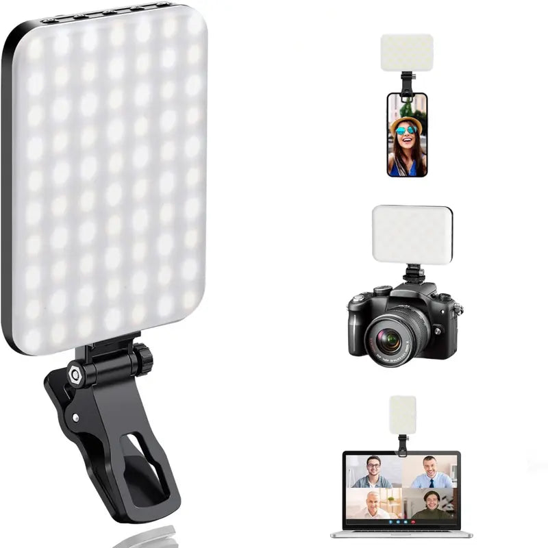 80 LED Rechargeable Selfie Light for Vlog Livestreaming Makeup Photo, Adjustable 2000Mah CRI 97+ 3 Light Modes Brightness Portable for Camera Phone Laptop