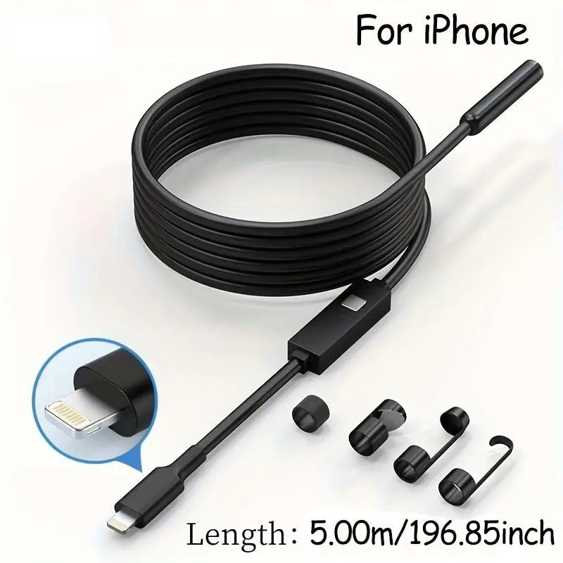 Multipurpose Industrial Endoscope for Cellphone Smartphone, 1 Count Waterproof Tube Sink Drain Pipe Mobile Camera with LED Light, HD Inspection Camera for Iphone & Ipad, Detecting Tools