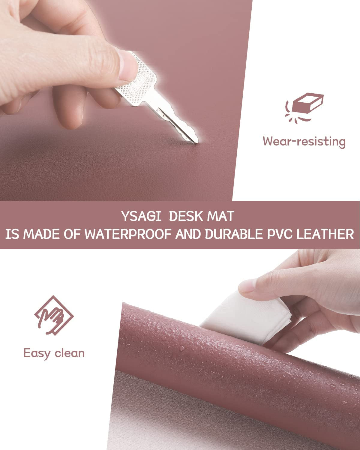 Non-Slip Desk Pad, Waterproof PVC Leather Desk Table Protector, Ultra Thin Large Mouse Pad, Easy Clean Laptop Desk Writing Mat for Office Work/Home/Decor(Dark Pink, 35.4" X 17")