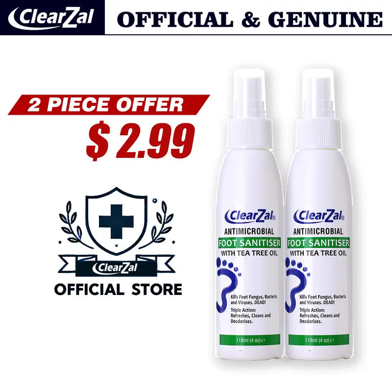 Clearzal Foot Sanitizer Spray with Tea Tree Oil, 4-Ounce Bottle,Shoe Deodorizer & Foot Odor Eliminator Spray,Prevents Embarrasing Odors from Returning,Foot Spray and Shoe Odor Eliminator,Contains Natural Tea Tree Oil and Aloe Vera [YW]