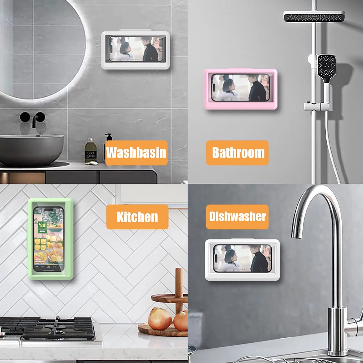 Shower Phone Holder Waterproof with 360 ° Angle Adjustable Wall Mounted for Bathroom Mirror Bathtub Kitchen, for Iphone & Samsung, Etc