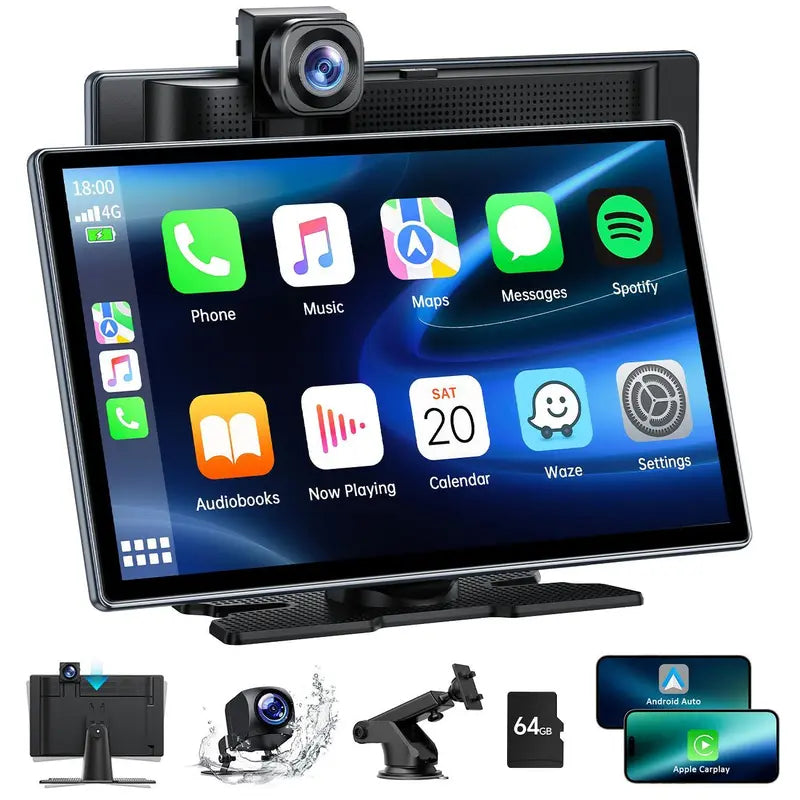 LAMTTO 9 Inch Portable Touch Screen GPS Navigation,Rc07,Wireless Car Stereo Carplay with 2.5K Dash Cam,1080P Backup Camera, Car Audio Receivers with Bluetooth,Android Auto,Mirror Link,Aux/Fm(Back to School Flash Sales)