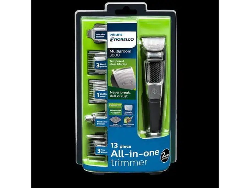 Philips Norelco Multi Groomer All-In-One Trimmer Series 3000-13 Piece Mens Grooming Kit for Beard, Face, Nose, Ear Hair Trimmer and Hair Clipper