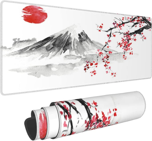 Japanese Cherry Blossom Sakura Large Gaming Mouse Pad 31.5×11.8 Inch XL Extended Waterproof Moudepads Non-Slip Rubber Base Keyboard Mat for Work/Office/Home