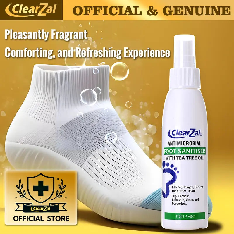 Clearzal Foot Sanitizer Spray with Tea Tree Oil, 4-Ounce Bottle,Shoe Deodorizer & Foot Odor Eliminator Spray,Prevents Embarrasing Odors from Returning,Foot Spray and Shoe Odor Eliminator,Contains Natural Tea Tree Oil and Aloe Vera [YW]