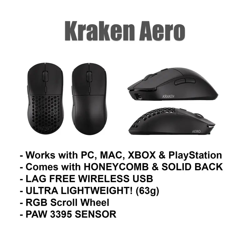 Kraken Aero - Ultra Lightweight Wireless Gaming Mouse - BLACKOUT