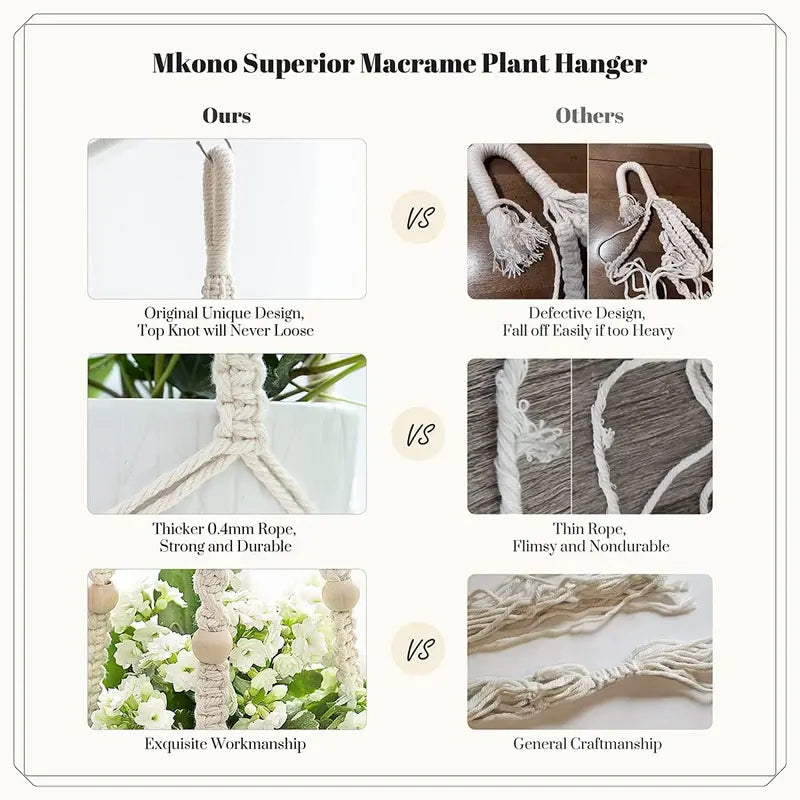 Macrame Plant Hangers Set of 4 Indoor Hanging Planter Basket Wall Decorative Flower Pot Holder with 4 Hooks for Indoor Outdoor Home Decor Gift Box, Ivory