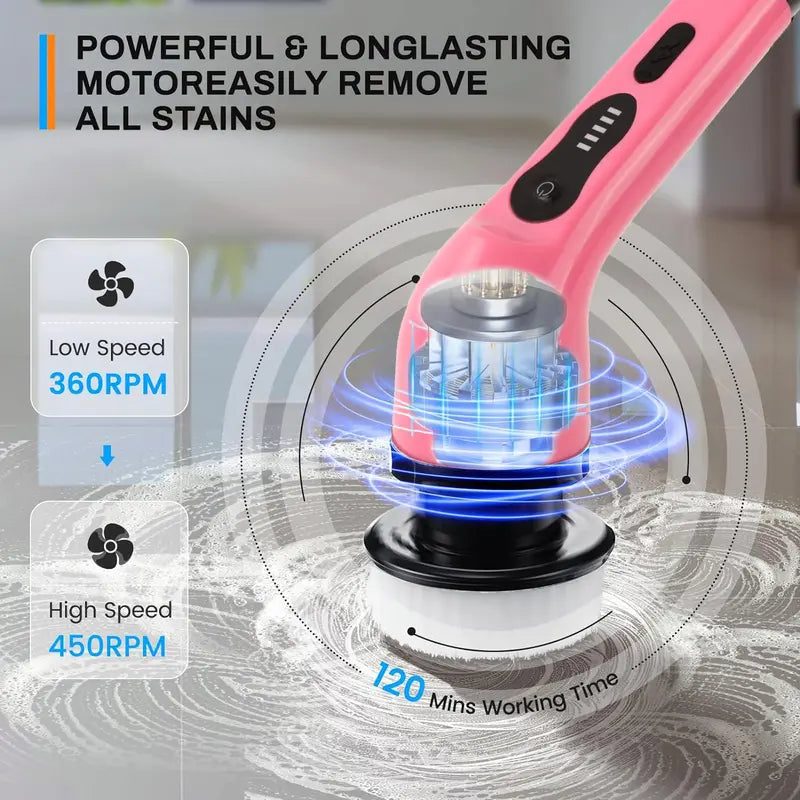 Electric Spin Scrubber, Summer Handheld Cleaning Brush with Adjustable Extension Rod & Replaceable Brush Heads, USB Rechargeable Cordless Shower Scrubber, Electric Cleaning Brush Tools for Home Bathroom Bathtub, Bathroom Accessories