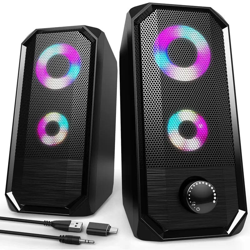 Computer Speakers for Desktop PC and Laptop, Monitor Speakers with RGB Lights, FC03 USB Powered Gaming Speakers