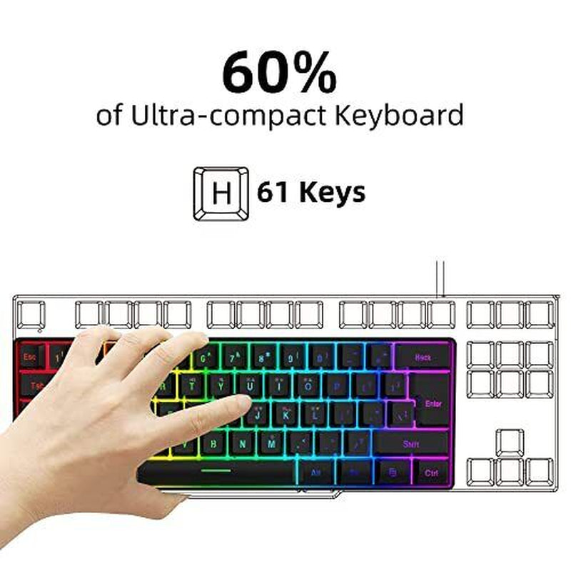 60% Wired Gaming Keyboard, RGB Backlit Ultra-Compact Mini Keyboard, Waterproo...