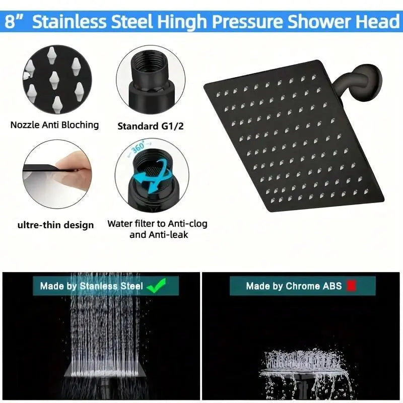 Shower Equipment Set, Including Rain Shower Head & Handheld Shower Head & 11 Inch Arm & Bracket & Hose & Washer & Diverter