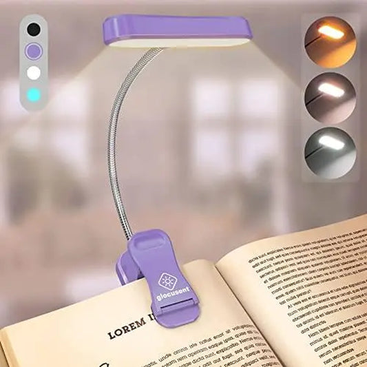 Glocusent Horizontal Et-Head Book Light for Reading in Bed, Eye Caring, CRI 95, 3 Colors & 5 Brightness, Rechargeable Long Lasting Reading Light, 1.4Oz Lightweight & Portable, Perfect for Book Lovers