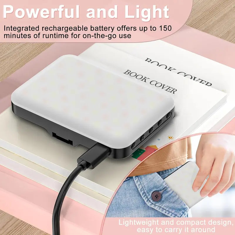 80 LED Rechargeable Selfie Light for Vlog Livestreaming Makeup Photo, Adjustable 2000Mah CRI 97+ 3 Light Modes Brightness Portable for Camera Phone Laptop