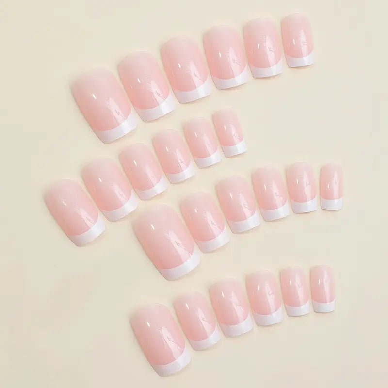 French Style Fake Nails, 24Pcs Short Square False Nails, Full Cover Press on Nails Stick on Nails Glue on Nails, Short Nails for Women & Girls DIY Nail Art