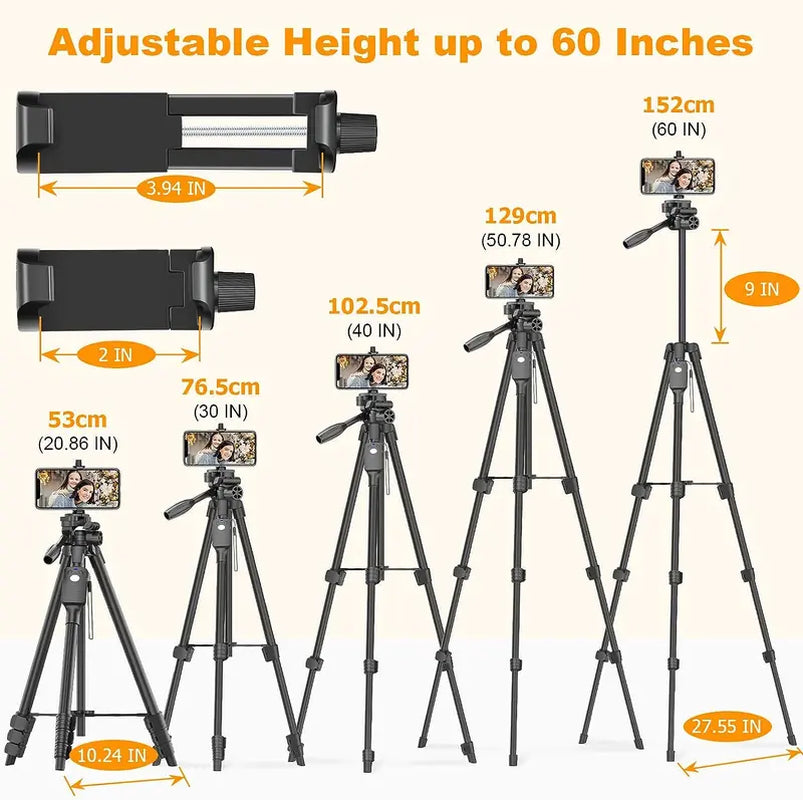 TONEOF Tripod Professional Camera Tripods with Quick-Release Plate, 60" Tripod for Camera & Cell Phone Tripod Stand with Remote&Travel Bag, Tripod with Mount for Phone/Camera/Projector/Webcams