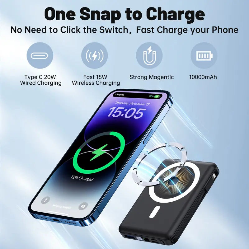 Yiisonger Magnetic Wireless Portable Charger, Foldable 10000Mah Battery Pack with USB-C Cable LED Display, Magnetic Power Bank 22.5W PD Fast Charging for Iphone 15/14/13/12/Pro/Mini/Pro Max Card Mobile Smartphone Cellphone Folding Electronic