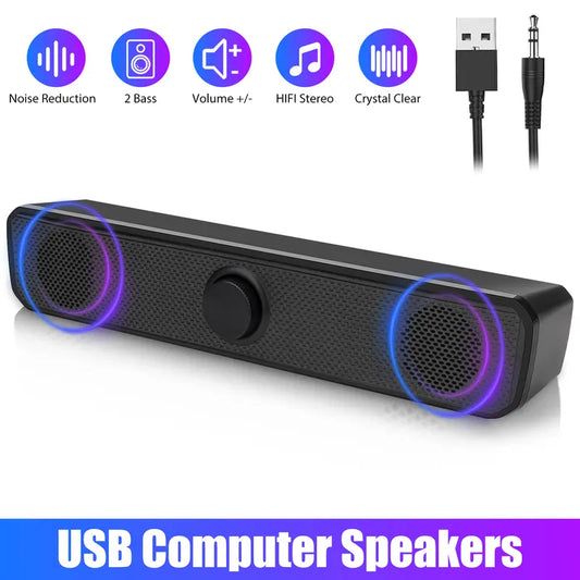 3.5Mm USB Wired Computer Speaker - Stereo Bass 2.0 Speakers with Volume Control for PC, Laptop, Desktop ,Stereo Audio