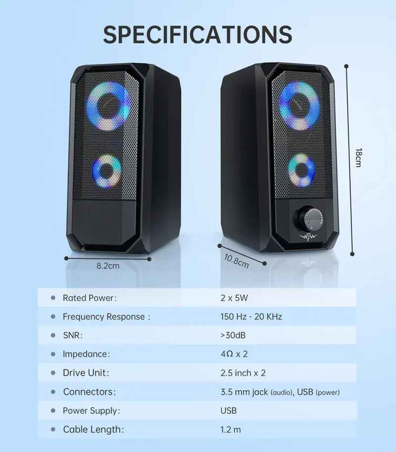 Computer Speakers for Desktop PC and Laptop, Monitor Speakers with RGB Lights, FC03 USB Powered Gaming Speakers