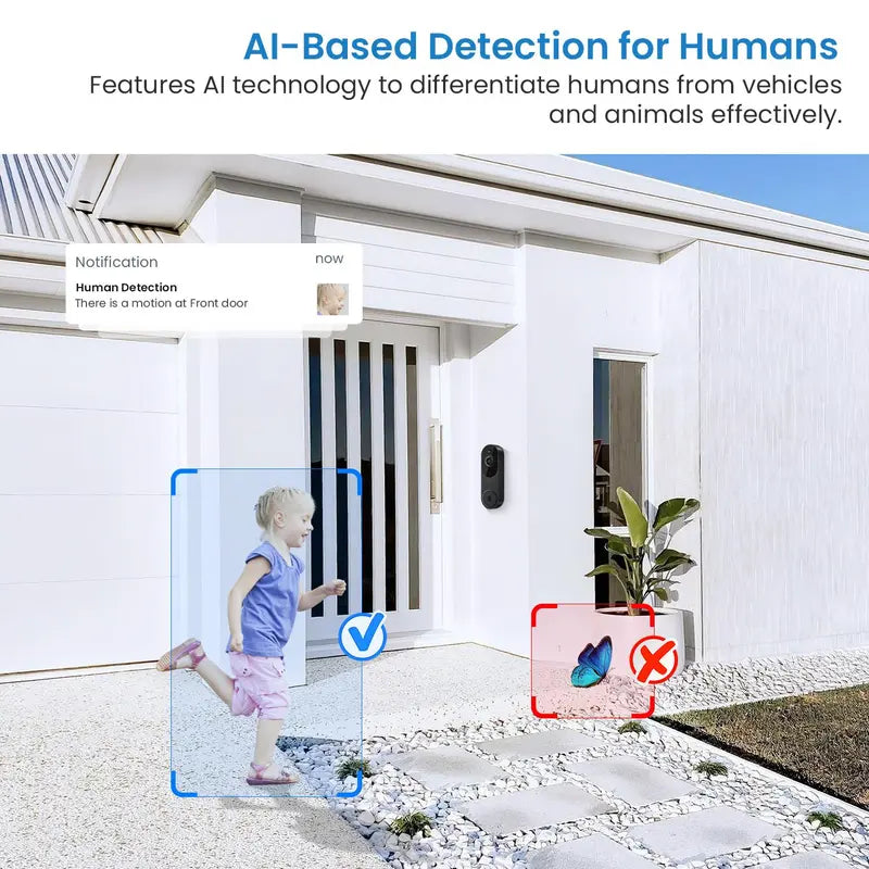 Wireless Video Doorbell Camera, Smart Security Doorbell Camera with AI Human Detection & Night Vision, Security Doorbell Camera for Home