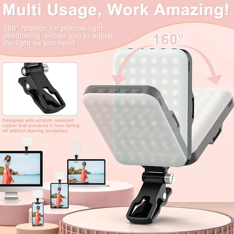 80 LED Rechargeable Selfie Light for Vlog Livestreaming Makeup Photo, Adjustable 2000Mah CRI 97+ 3 Light Modes Brightness Portable for Camera Phone Laptop