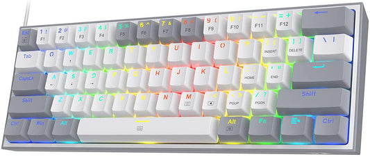 K617 Fizz 60% Wired RGB Gaming Keyboard, 61 Keys Hot-Swap Compact Mechanical Keyboard W/White and Grey Color Keycaps, Linear Red Switch, Pro Driver/Software Supported