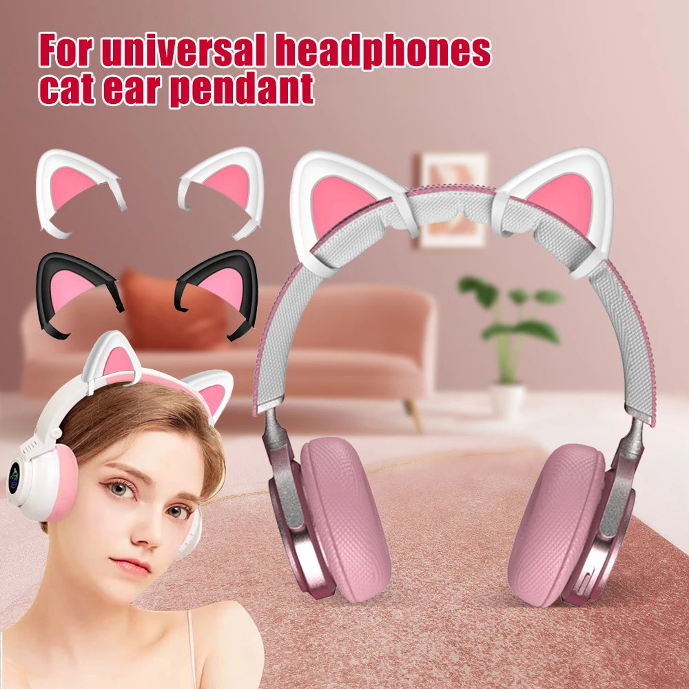 Cute Headphones Accessories Cat Ear Earmuffs Pendant Gaming Headsets Attachment Stereo Earphones Earbuds Silicone Decoration