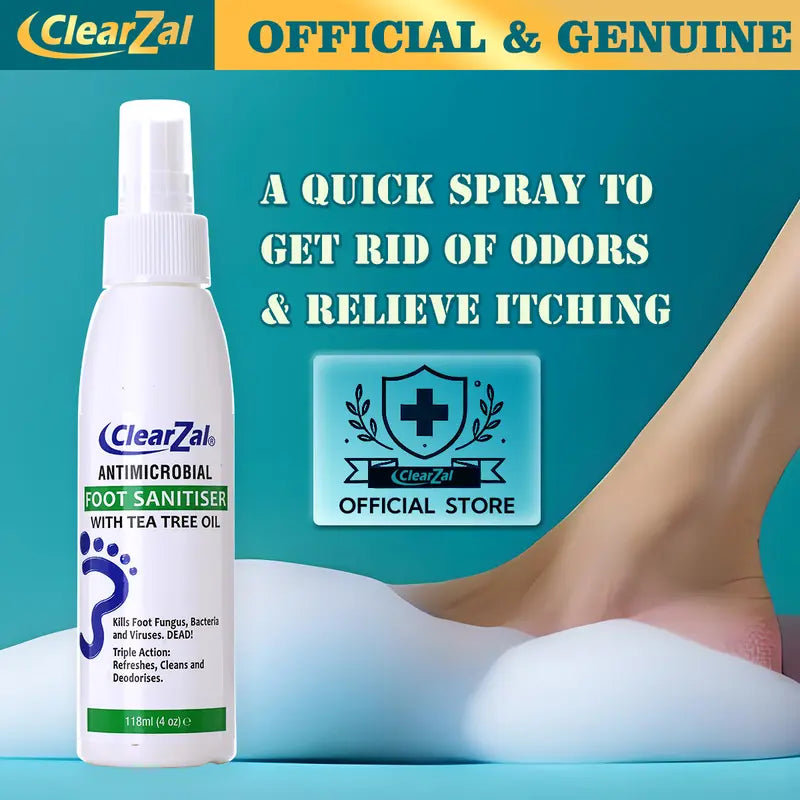 Clearzal Foot Sanitizer Spray with Tea Tree Oil, 4-Ounce Bottle,Shoe Deodorizer & Foot Odor Eliminator Spray,Prevents Embarrasing Odors from Returning,Foot Spray and Shoe Odor Eliminator,Contains Natural Tea Tree Oil and Aloe Vera [YW]