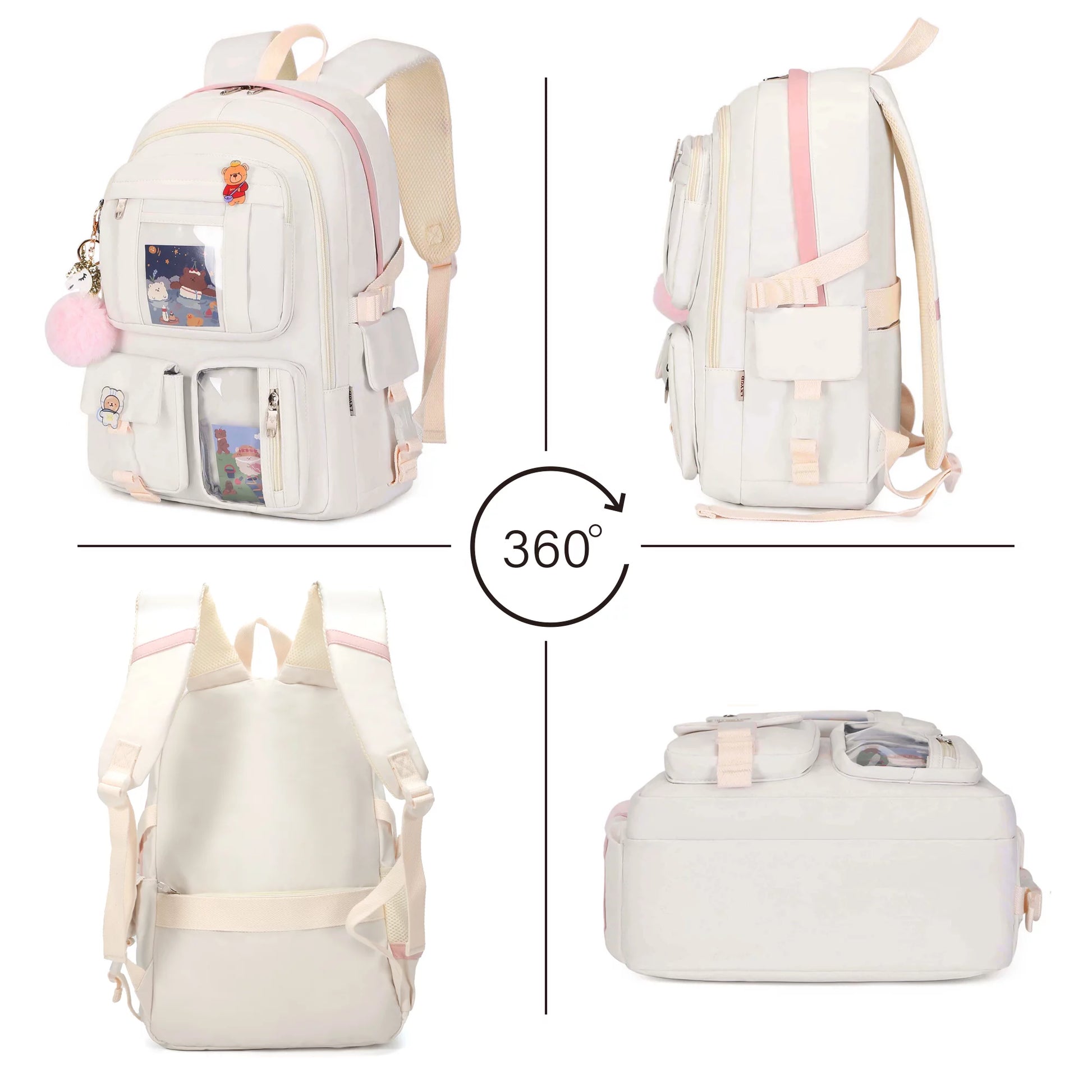 Laptop Backpacks 16 Inch College Backpack Large Travel Daypack Kawaii Bookbags for Girls Women Students （Off-White）