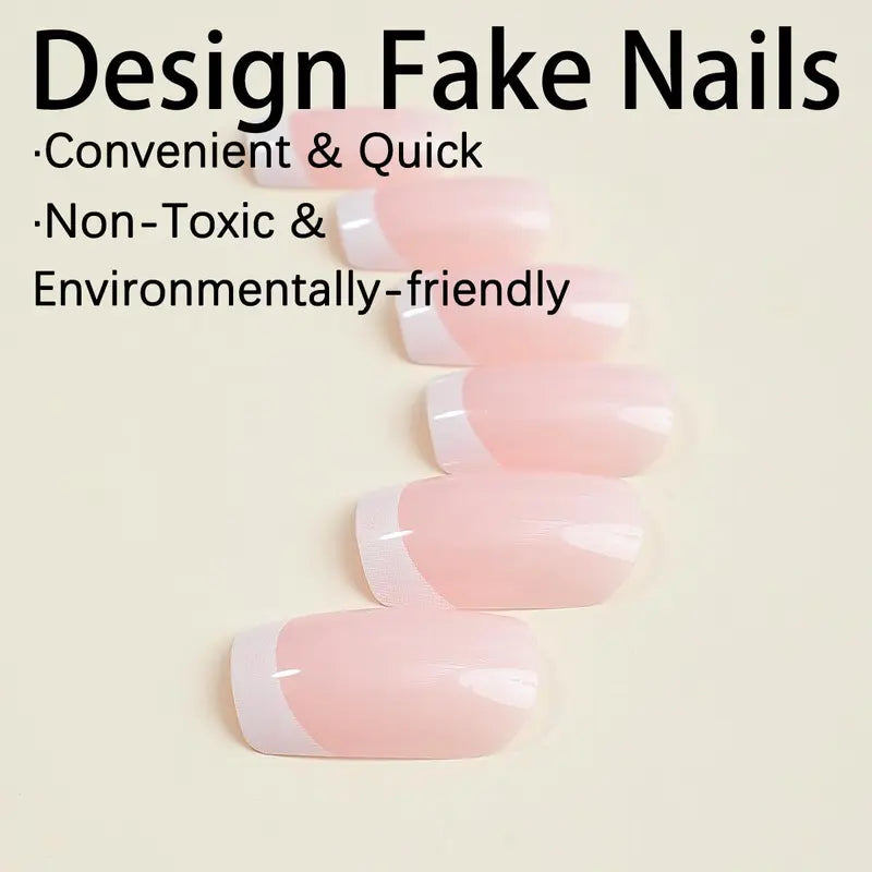 French Style Fake Nails, 24Pcs Short Square False Nails, Full Cover Press on Nails Stick on Nails Glue on Nails, Short Nails for Women & Girls DIY Nail Art