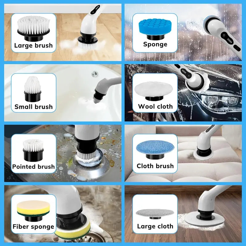 Electric Spin Scrubber, Summer Handheld Cleaning Brush with Adjustable Extension Rod & Replaceable Brush Heads, USB Rechargeable Cordless Shower Scrubber, Electric Cleaning Brush Tools for Home Bathroom Bathtub, Bathroom Accessories