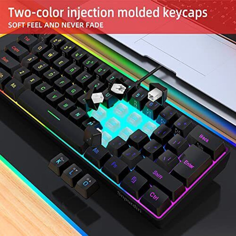 60% Wired Gaming Keyboard, RGB Backlit Ultra-Compact Mini Keyboard, Waterproo...