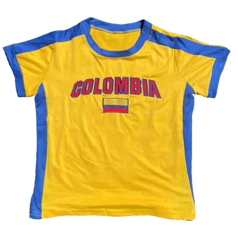 Colombia Baby Tee Copa America Women'S Y2K Trendy Basic Short Sleeve Crew Neck T-Shirt for Spring & Summer, Summer Clothes Women, Casual Solid Slim-Fit for Daily Streetwear, School Outfit Top Womenswear, Copa America Top Baby Tee