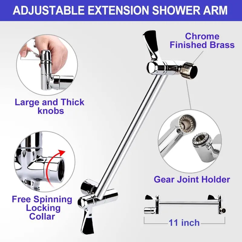 Shower Head Combo,10 Settings Handheld Filtered Shower Head/10" High Pressure Rain Shower Head with 11" Extension Arm, Bracket/Hose, Chrome