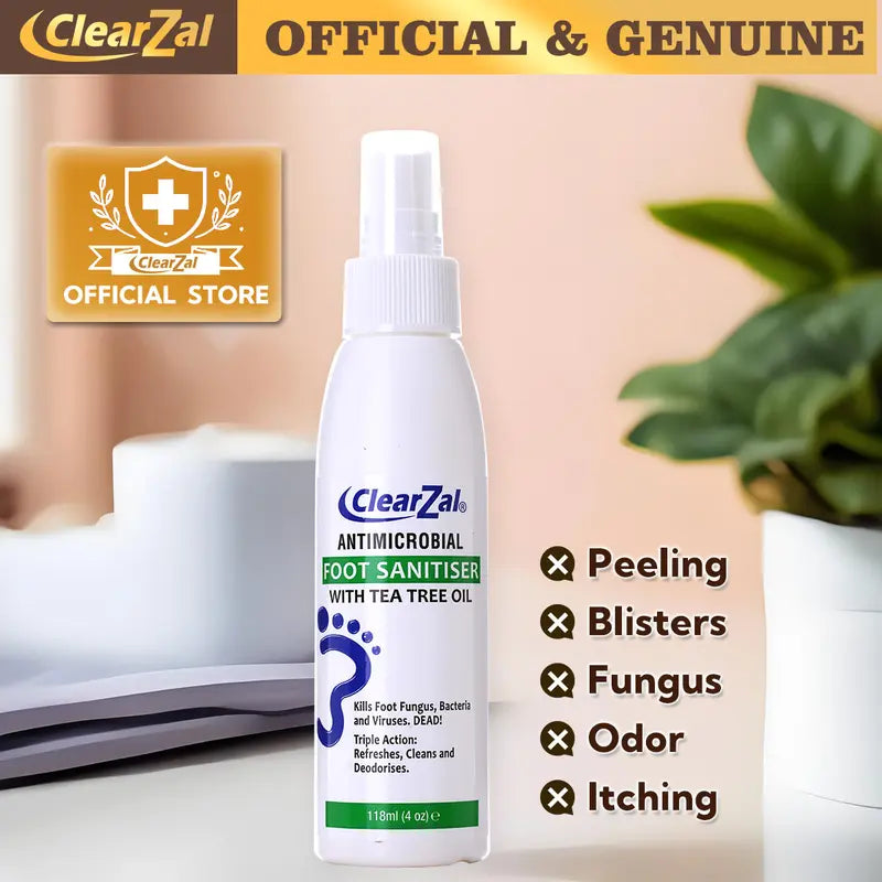 Clearzal Foot Sanitizer Spray with Tea Tree Oil, 4-Ounce Bottle,Shoe Deodorizer & Foot Odor Eliminator Spray,Prevents Embarrasing Odors from Returning,Foot Spray and Shoe Odor Eliminator,Contains Natural Tea Tree Oil and Aloe Vera [YW]